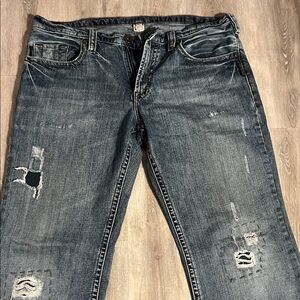 Silver Jeans Men's Relaxed Fit Distressed Gray Jeans